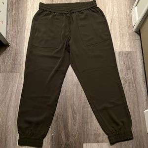 Ann Taylor Polyester Green Joggers, Size Med, drawstring, elastic waist & ankles
